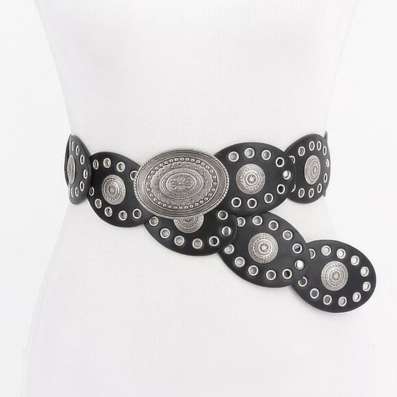 Faux Leather Oval Shape Vintage Belt main image 2